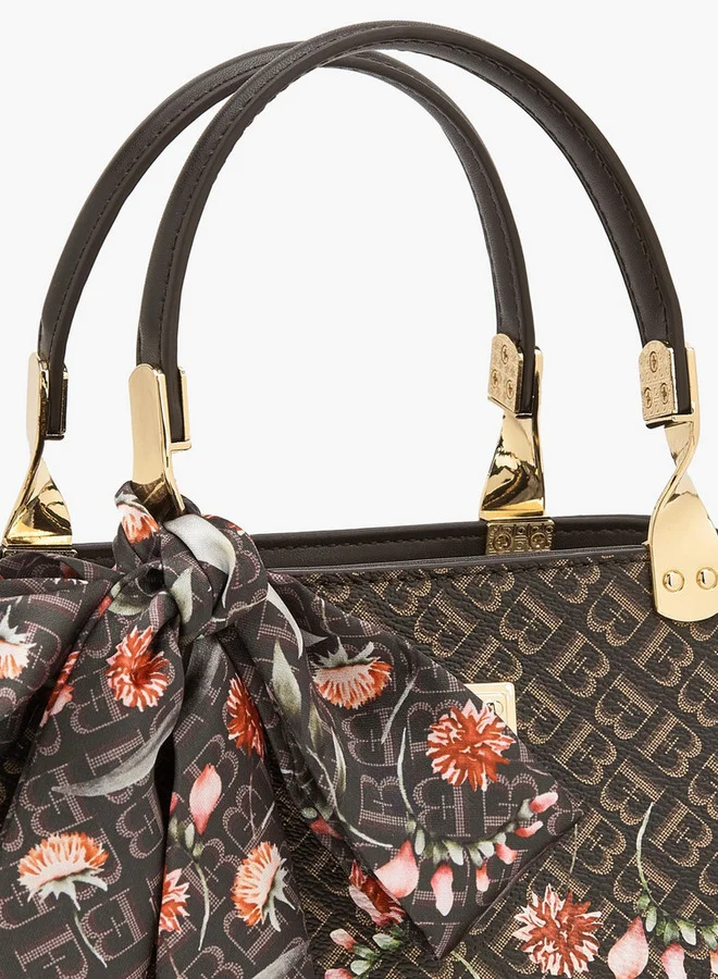 Flora Bella By Shoexpress BROWN Flora Bella Monogram Print Tote Bag With Scarf Accent for Women | Best Price UAE